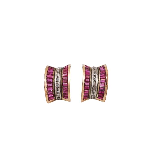 14KT GOLD, SILVER, RUBIES AND DIAMONDS CLIP EARRINGS