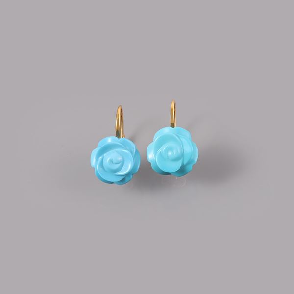 * 18KT GOLD AND TURQUOISE PASTE EARRINGS