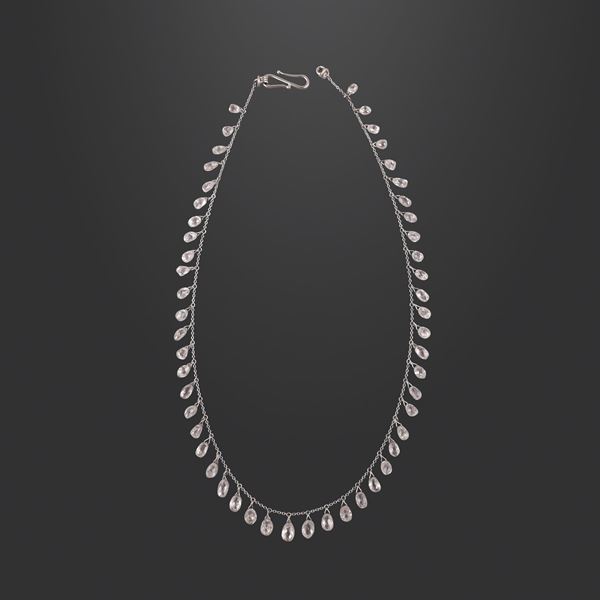 PLATINUM AND BRIOLETTE CUT DIAMONDS NECKLACE