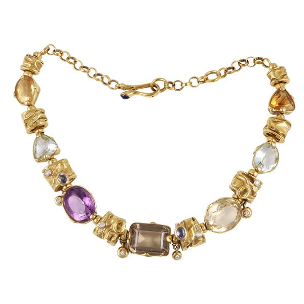 18KT GOLD, DIAMONDS, SAPPHIRES, QUARTZ, AQUAMARINES AND AMETHYST NECKLACE, MISANI  - Auction IMPORTANT JEWELRY - Casa d'Aste International Art Sale