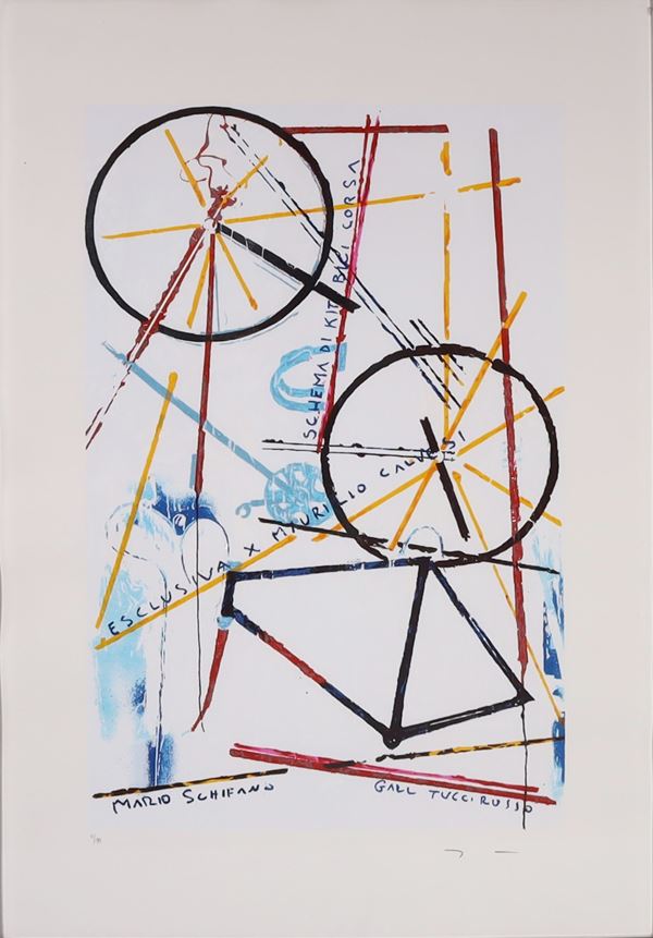 MARIO SCHIFANO : Schema di kit bici da corsa  - Silkscreen - Auction MODERN AND CONTEMPORARY ART - Casa d'Aste International Art Sale