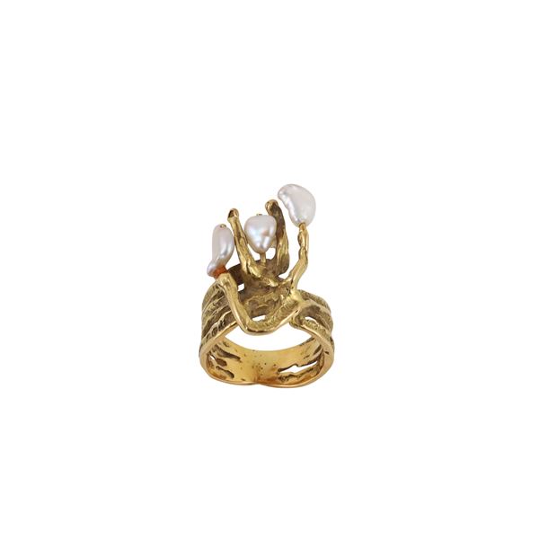 18KT GOLD AND FRESHWATER PEARLS RING, QUAGLIA