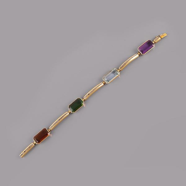 18KT GOLD, GEMS AND ROSE CUT DIAMONDS BRACELET