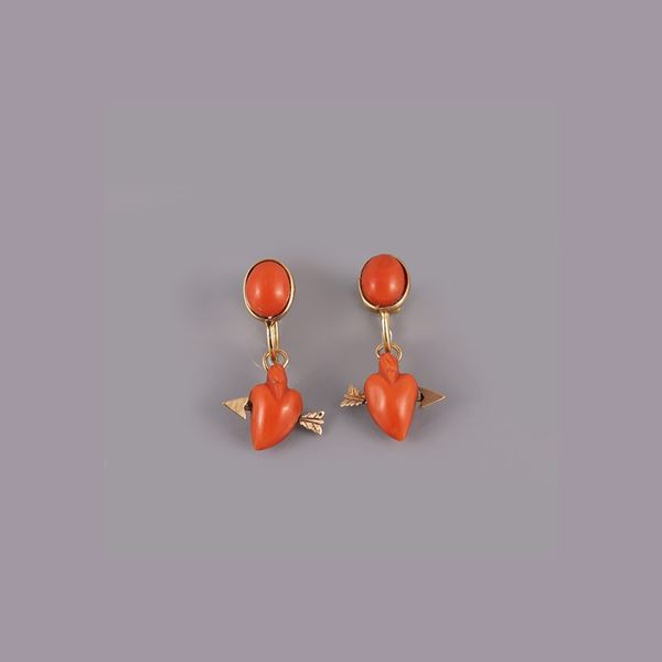 ~ 18KT GOLD AND CORAL EARRINGS