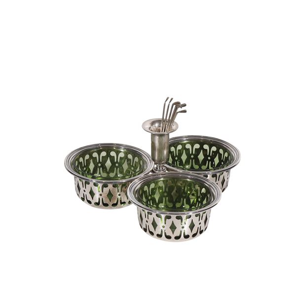 800 SILVER AND GLASS HORS D'OEUVRES SET