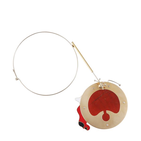 18KT GOLD, JASPER AND ENAMEL NECKLACE, GIO' POMODORO