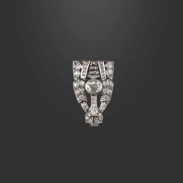 PLATINUM, OLD EUROPEAN CUT DIAMONDS BROOCH  - Auction IMPORTANT JEWELRY - Casa d'Aste International Art Sale