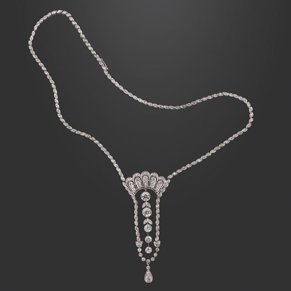 PLATINUM AND OLD EUROPEAN CUT DIAMONDS NECKLACE  - Auction IMPORTANT JEWELRY - Casa d'Aste International Art Sale