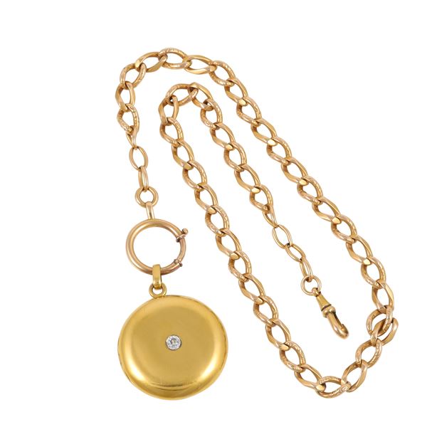 18KT GOLD LOT OF CHAIN AND PENDANT WITH OLD EUROPEAN CUT DIAMOND