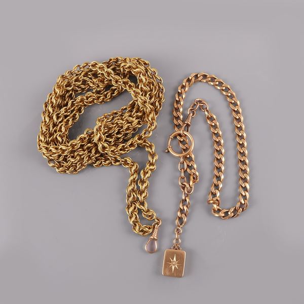 18KT GOLD LOT OF TWO CHAIN AND PENDANT