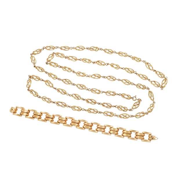 18KT GOLD NECKLACE AND BRACELET  - Auction JEWELRY, SILVER AND LUXURY BAG - Casa d'Aste International Art Sale