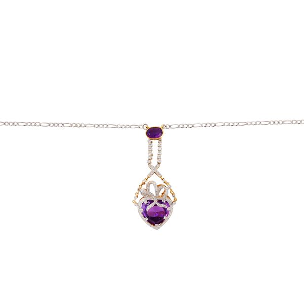 18KT GOLD, AMETHYST AND DIAMONDS PENDANT WITH 14KT GOLD CHAIN