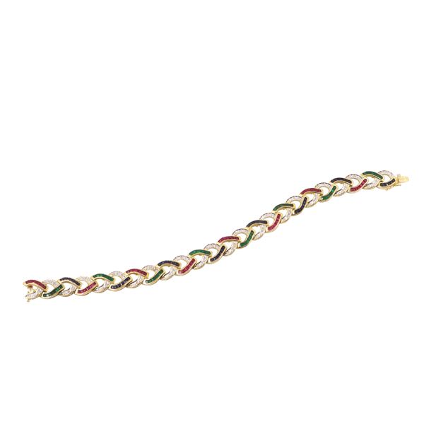 14KT GOLD, DIAMONDS, SAPPHIRES, EMERALDS AND RUBIES BRACELET