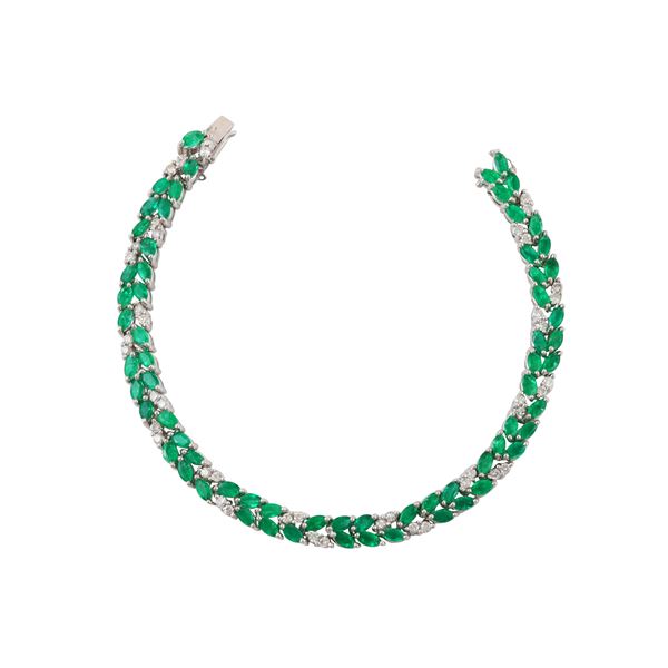 14KT GOLD, EMERALDS AND DIAMONDS BRACELET  - Auction JEWELRY, SILVER AND LUXURY BAG - Casa d'Aste International Art Sale