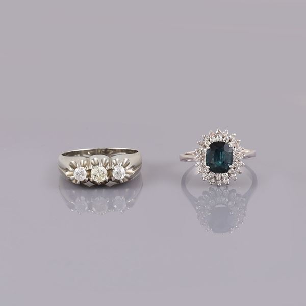 18KT GOLD LOT OF TWO RINGS WITH SAPPHIRE AND DIAMONDS