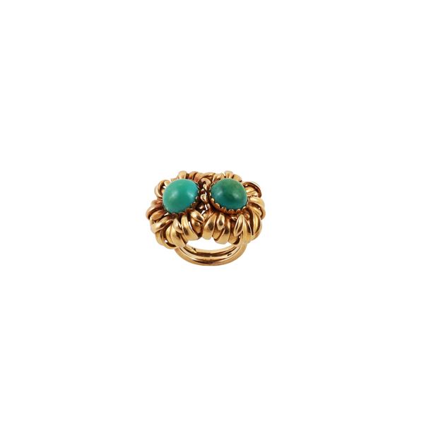 18KT GOLD AND TURQUOISES RING