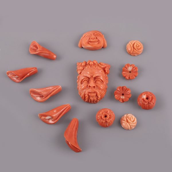 ~ LOT OF THIRTEEN ENGRAVED CORALS