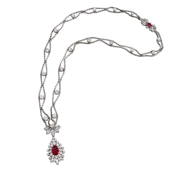 18KT GOLD, MYANMAR RUBY AND DIAMONDS NECKLACE, LUNATI  - Auction IMPORTANT JEWELRY - Casa d'Aste International Art Sale