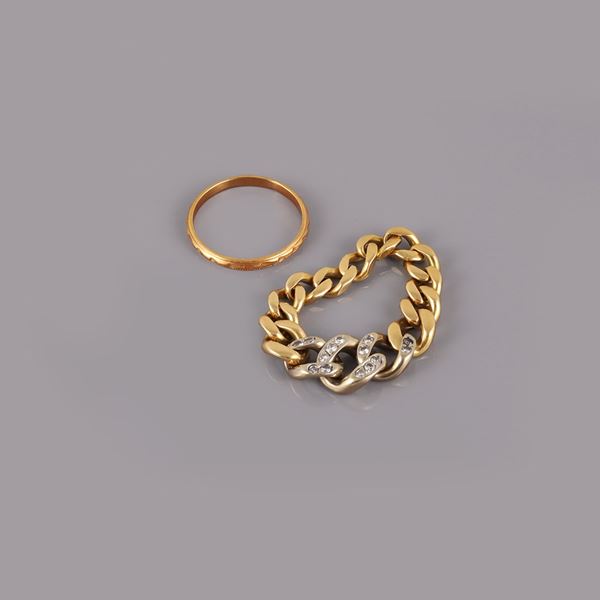 18KT GOLD LOT OF TWO RINGS OF WHICH ONE DIAMONDS