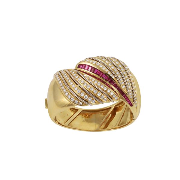 18KT GOLD, DIAMONDS AND RUBIES BANGLE  - Auction IMPORTANT JEWELRY - Casa d'Aste International Art Sale