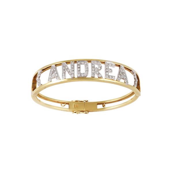 18KT GOLD AND DIAMONDS BANGLE WITH "ANDREA" WRITTEN ON IT, MERÙ