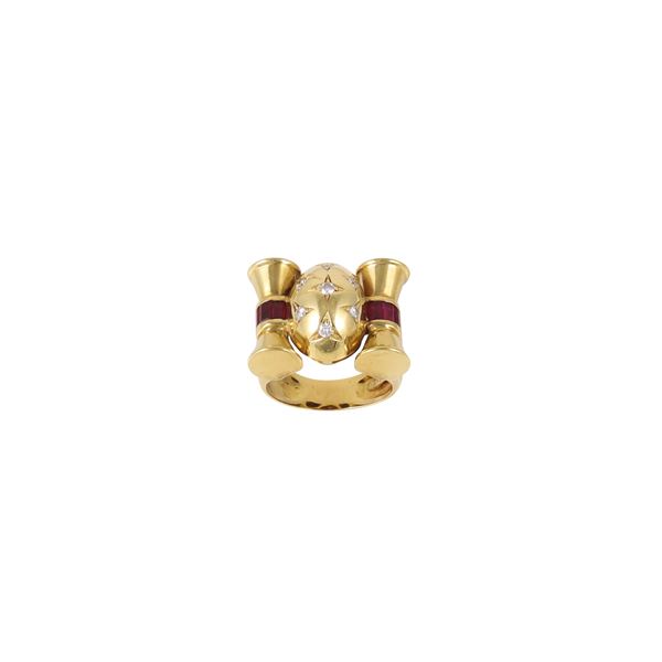 18KT GOLD, DIAMONDS AND RUBIES RING