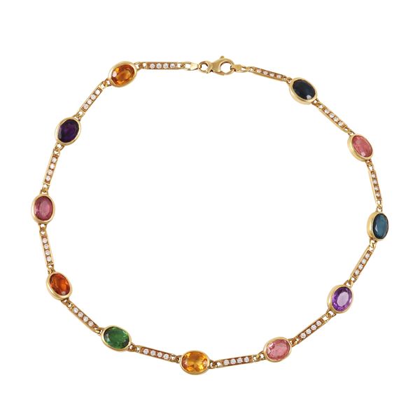 18KT GOLD, DIAMONDS AND VARIOUS GEMS NECKLACE  - Auction JEWELRY, SILVER AND LUXURY BAG - Casa d'Aste International Art Sale