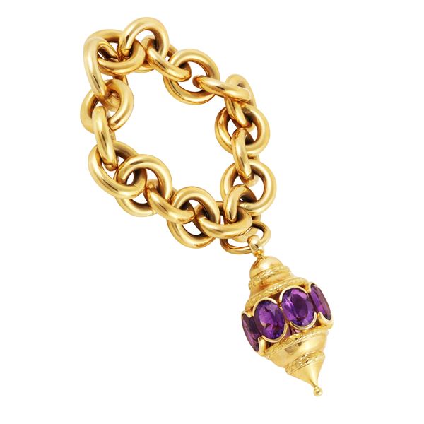 18KT GOLD BRACELET AND PENDANT WITH AMETHYSTS