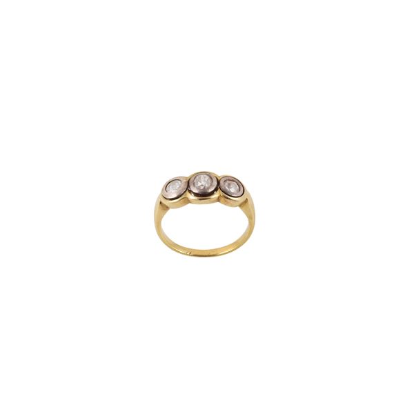 18KT GOLD, SILVER AND DIAMONDS RING