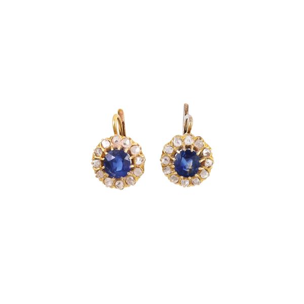 18KT GOLD, SAPPHIRE AND DIAMOND EARRINGS