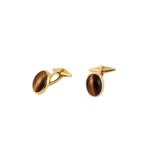 18KT GOLD AND TIGER EYE CUFFLINKS