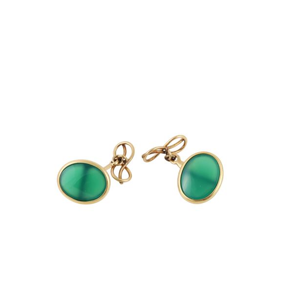 18KT GOLD AND CHRYSOPRASE CUFFLINKS