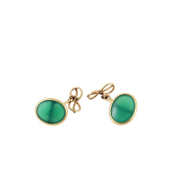 18KT GOLD AND CHRYSOPRASE CUFFLINKS  - Auction JEWELRY, SILVER AND LUXURY BAG - Casa d'Aste International Art Sale