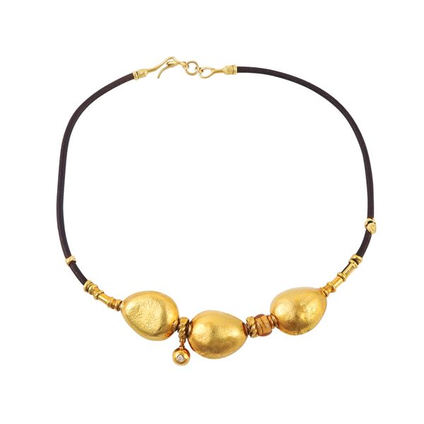 18KT GOLD, DIAMOND AND COWHIDE NECKLACE, MISANI