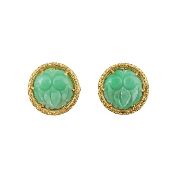 18KT GOLD AND JADEITE BROOCHES