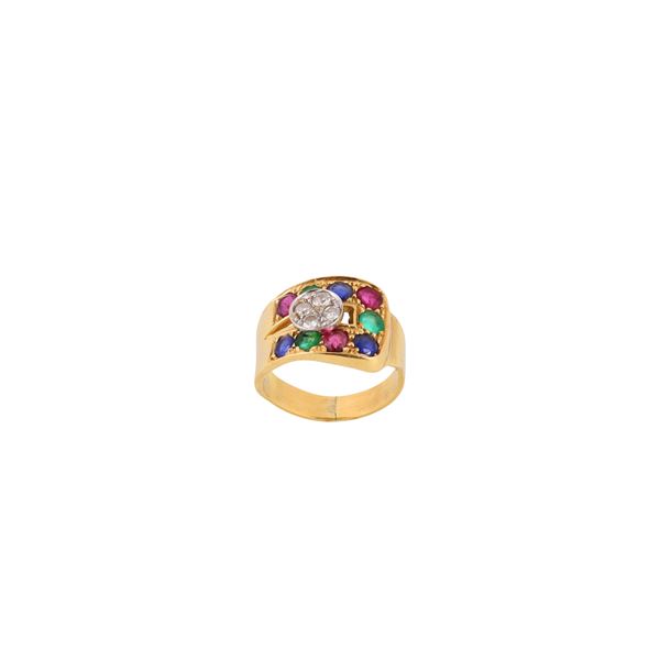 18KT GOLD, SAPPHIRES, RUBIES, EMEARLDS AND DIAMONDS RING