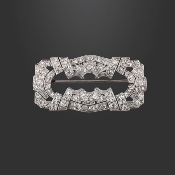 PLATINUM AND OLD EUROPEAN CUT DIAMONDS BROOCH  - Auction JEWELRY, SILVER AND LUXURY BAG - Casa d'Aste International Art Sale