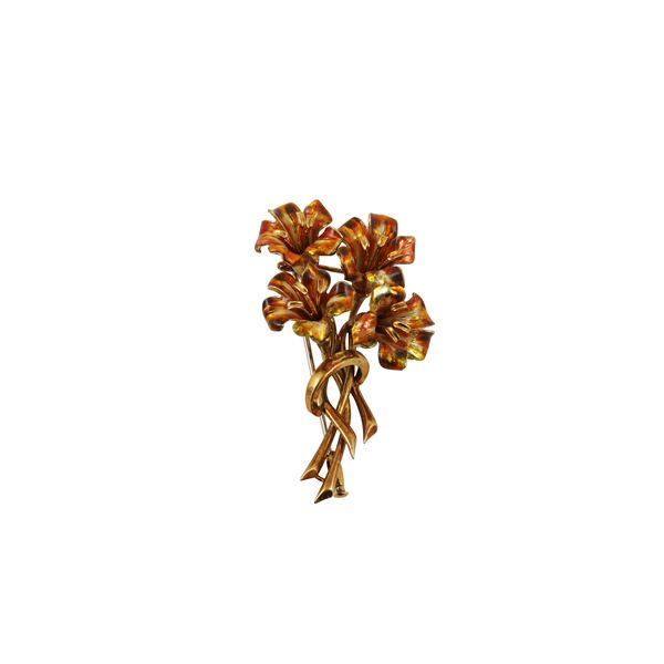 18KT GOLD AND ENAMEL BROOCH  - Auction JEWELRY, SILVER AND LUXURY BAG - Casa d'Aste International Art Sale