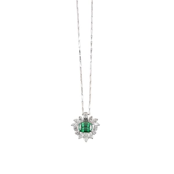 18KT GOLD, DIAMONDS AND GREEN TOURMALINE PENDANT, CUSI. WITH 18KT GOLD CHAIN