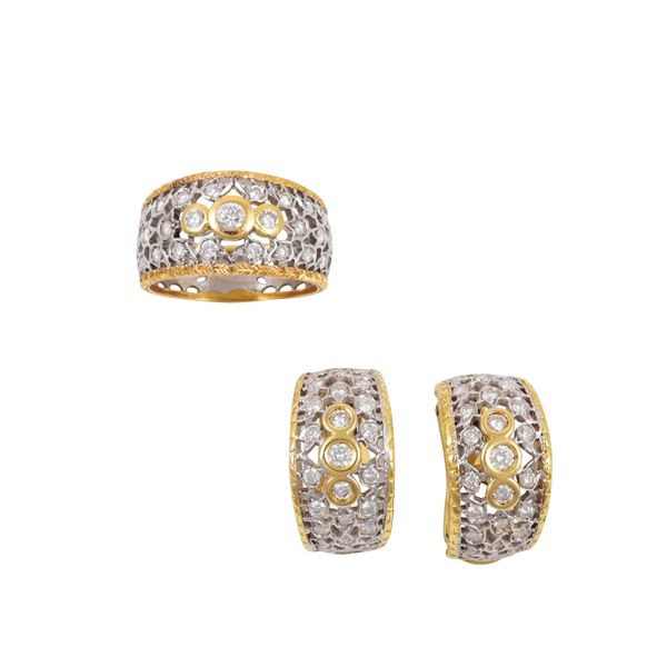 18KT GOLD LOT OF RING AND CLIP EARRINGS WITH DIAMONDS