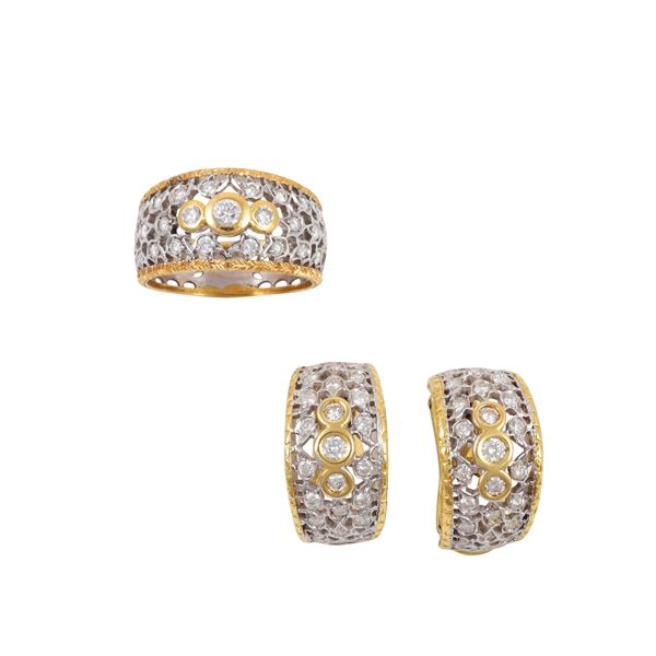 18KT GOLD LOT OF RING AND CLIP EARRINGS WITH DIAMONDS  - Auction JEWELRY, SILVER AND LUXURY BAG - Casa d'Aste International Art Sale