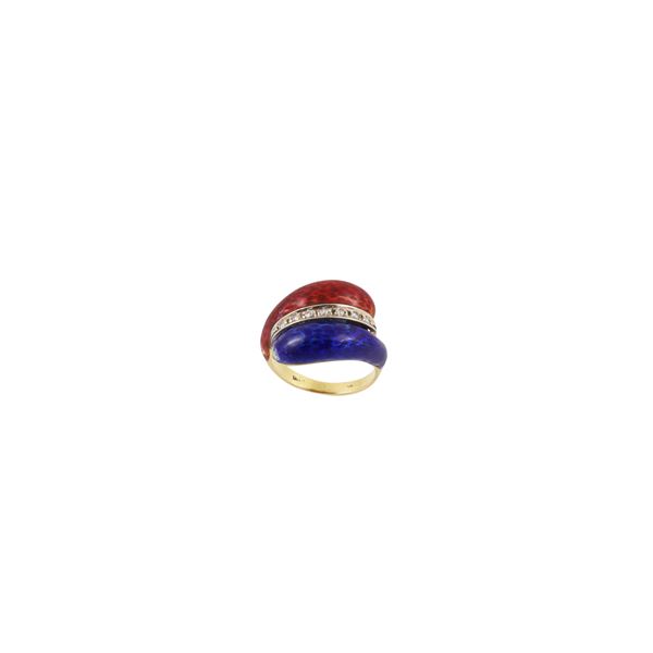 18KT GOLD, ENAMEL AND ENAMEL (missings) RING  - Auction JEWELRY, SILVER AND LUXURY BAG - Casa d'Aste International Art Sale