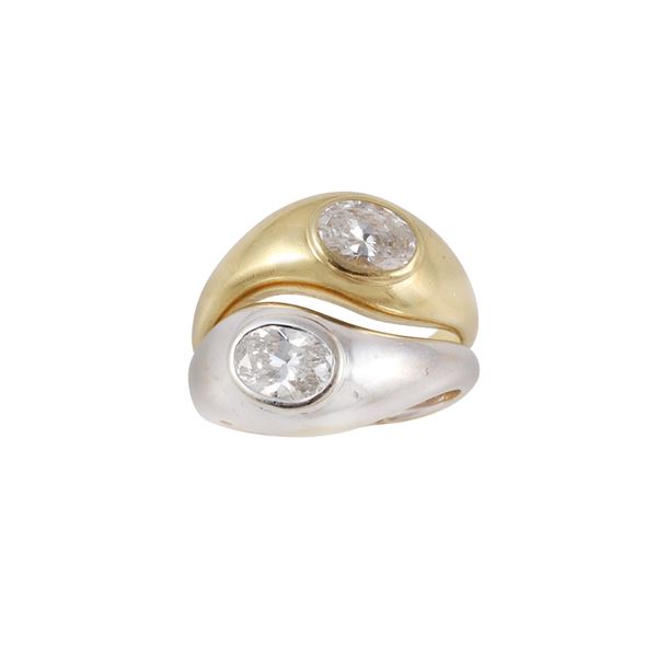 18KT GOLD AND OVAL-CUT DIAMONDS DOUBLE RING