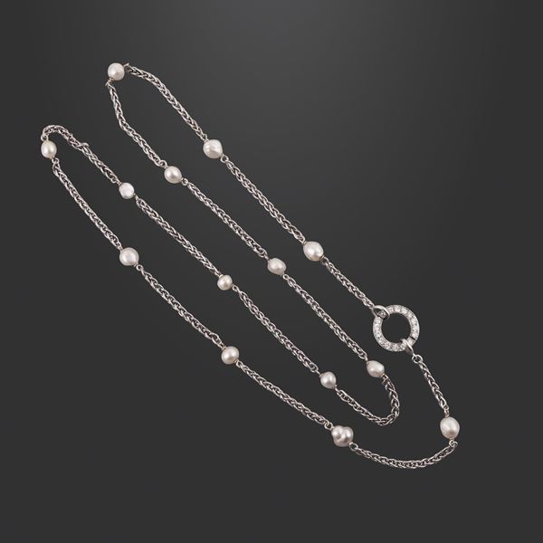 18KT GOLD, PEARLS AND DIAMONDS NECKLACE