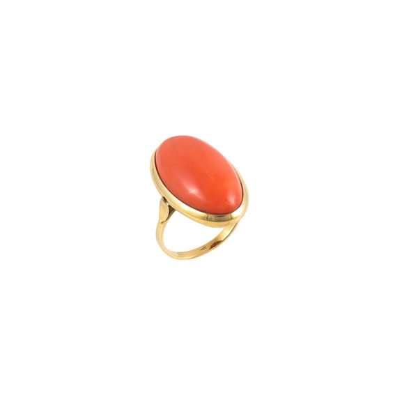 ~ 18KT GOLD AND CORAL RING