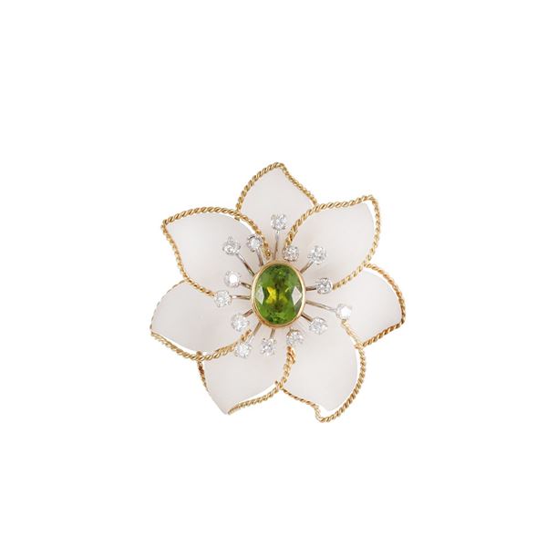 18KT GOLD, QUARTZ, PERIDOT AND DIAMONDS SINGLE EARRING  - Auction IMPORTANT JEWELS AND FINE SILVER - Casa d'Aste International Art Sale