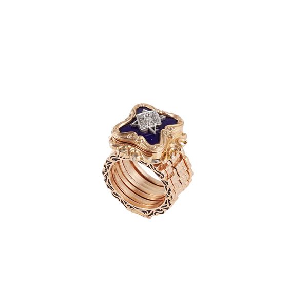 12KT GOLD, DIAMOND AND ENAMEL CONVERTIBLE RING-BRACELET