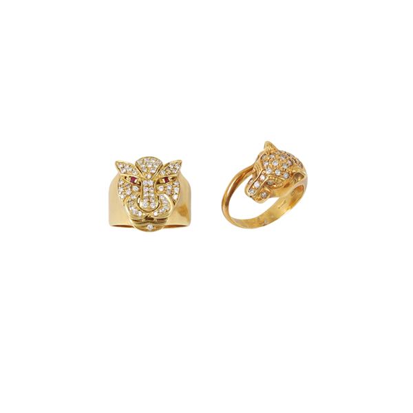 18KT GOLD LOT OF TWO RINGS WITH DIAMONDS AND RUBIES  - Auction JEWELRY, SILVER AND LUXURY BAG - Casa d'Aste International Art Sale