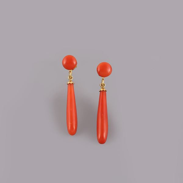 ~ 18KT GOLD AND CORAL EARRINGS