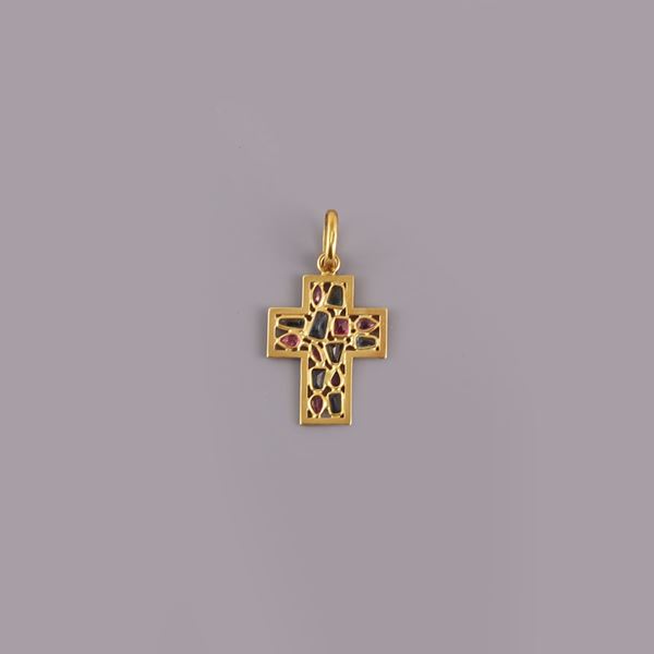 18KT GOLD, RUBIES AND SAPPHIRES PENDANT